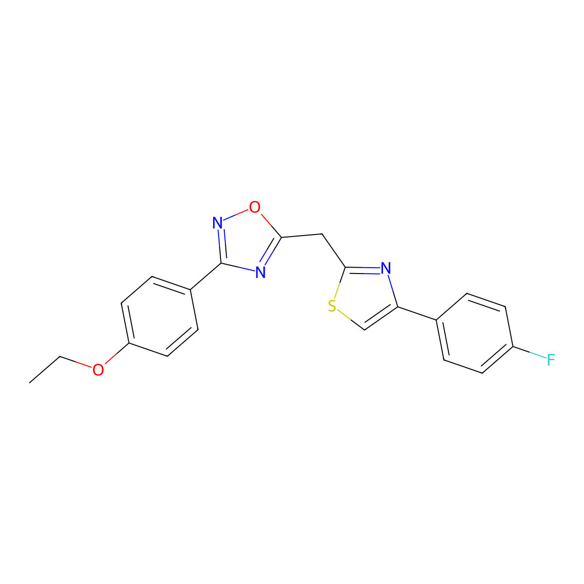 3-(4-Ethoxyphenyl)-5-((4-(4-fluorophenyl)thiazol-2-yl)methyl)-1,2,4-oxadiazole molecular structure, CAS 1112360-71-0