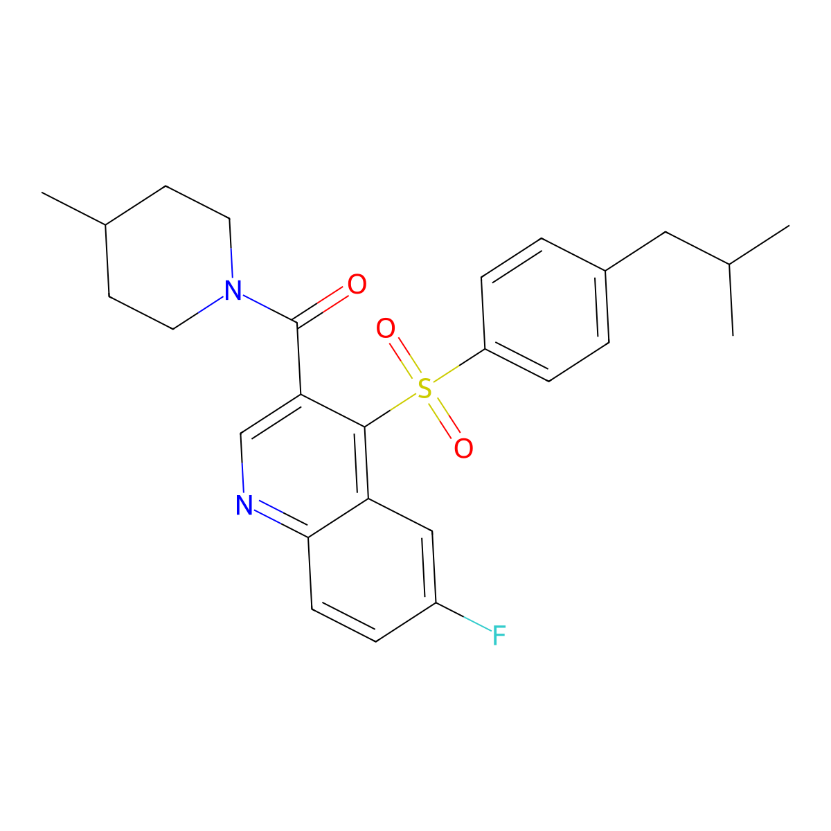 (6-Fluoro-4-((4-isobutylphenyl)sulfonyl)quinolin-3-yl)(4-methylpiperidin-1-yl)methanone molecular structure, CAS 1112363-89-9