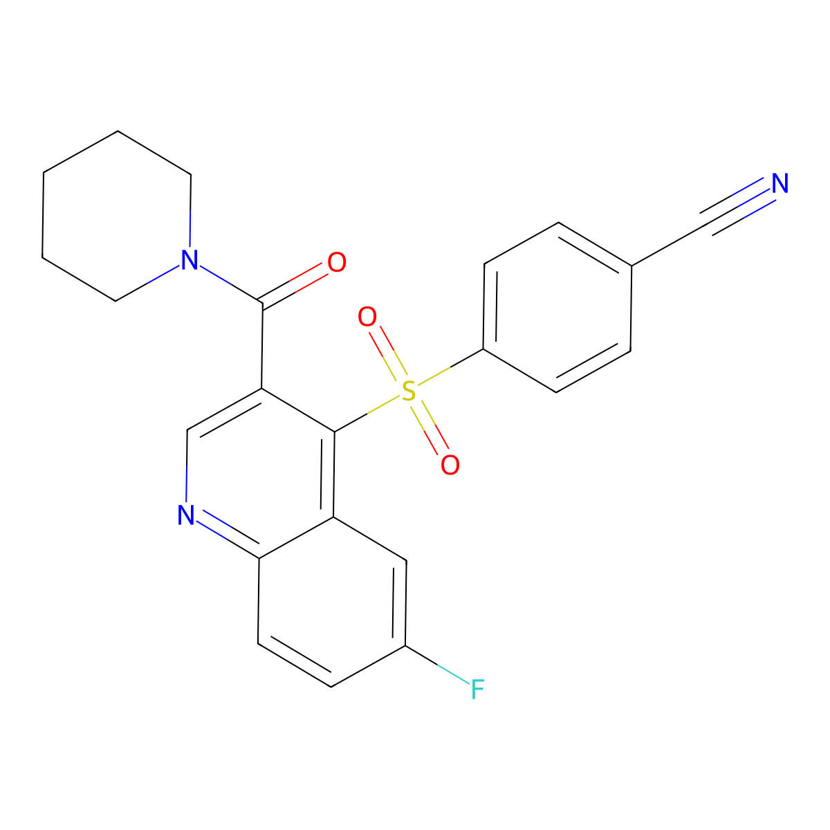 4-{[6-Fluoro-3-(piperidine-1-carbonyl)quinolin-4-yl]sulfonyl}benzonitrile molecular structure, CAS 1112363-94-6