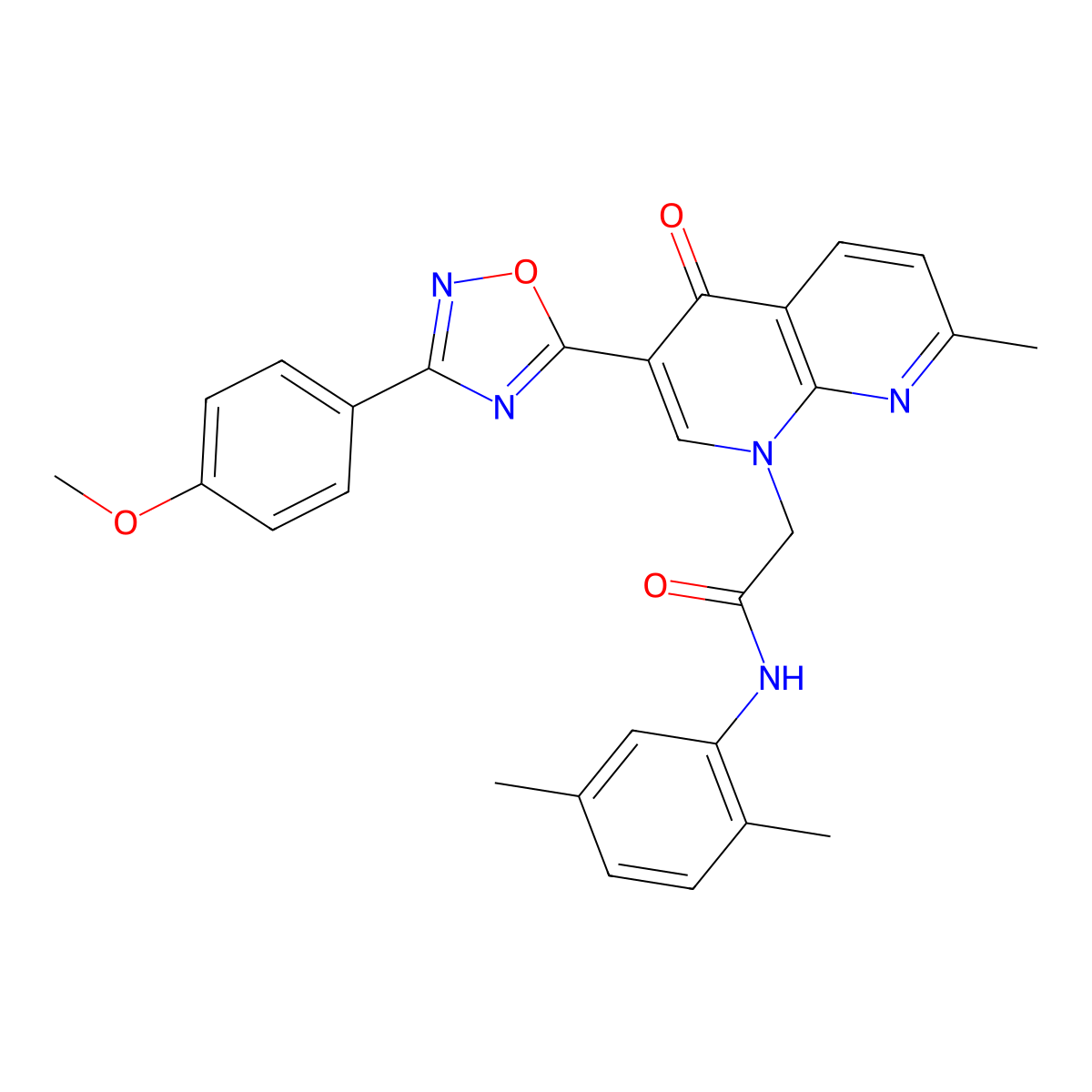 N-(2,5-dimethylphenyl)-2-{3-[3-(4-methoxyphenyl)-1,2,4-oxadiazol-5-yl]-7-methyl-4-oxo-1,4-dihydro-1,8-naphthyridin-1-yl}acetamide molecular structure, CAS 1112367-90-4