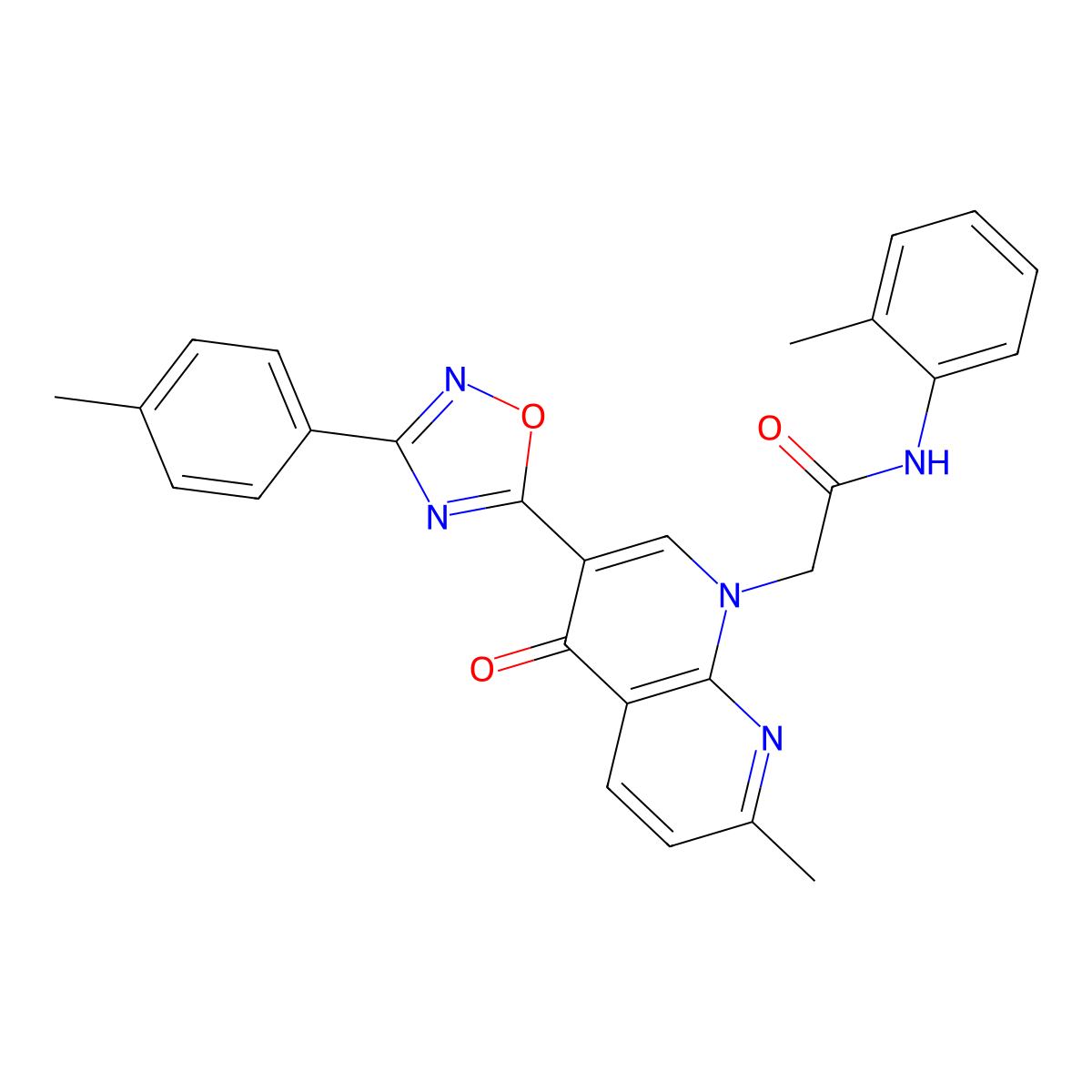 2-{7-methyl-3-[3-(4-methylphenyl)-1,2,4-oxadiazol-5-yl]-4-oxo-1,4-dihydro-1,8-naphthyridin-1-yl}-N-(2-methylphenyl)acetamide molecular structure, CAS 1112368-08-7