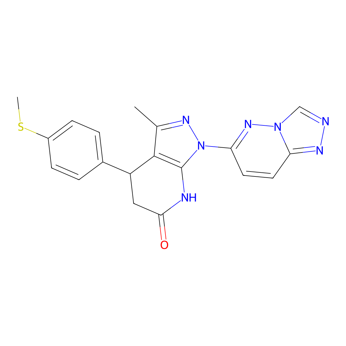 1-([1,2,4]triazolo[4,3-b]pyridazin-6-yl)-3-methyl-4-(4-(methylthio)phenyl)-4,5-dihydro-1H-pyrazolo[3,4-b]pyridin-6(7H)-one molecular structure, CAS 1112370-07-6