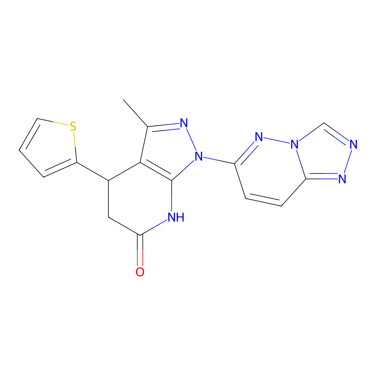 1-([1,2,4]triazolo[4,3-b]pyridazin-6-yl)-3-methyl-4-(thiophen-2-yl)-4,5-dihydro-1H-pyrazolo[3,4-b]pyridin-6(7H)-one molecular structure, CAS 1112370-09-8