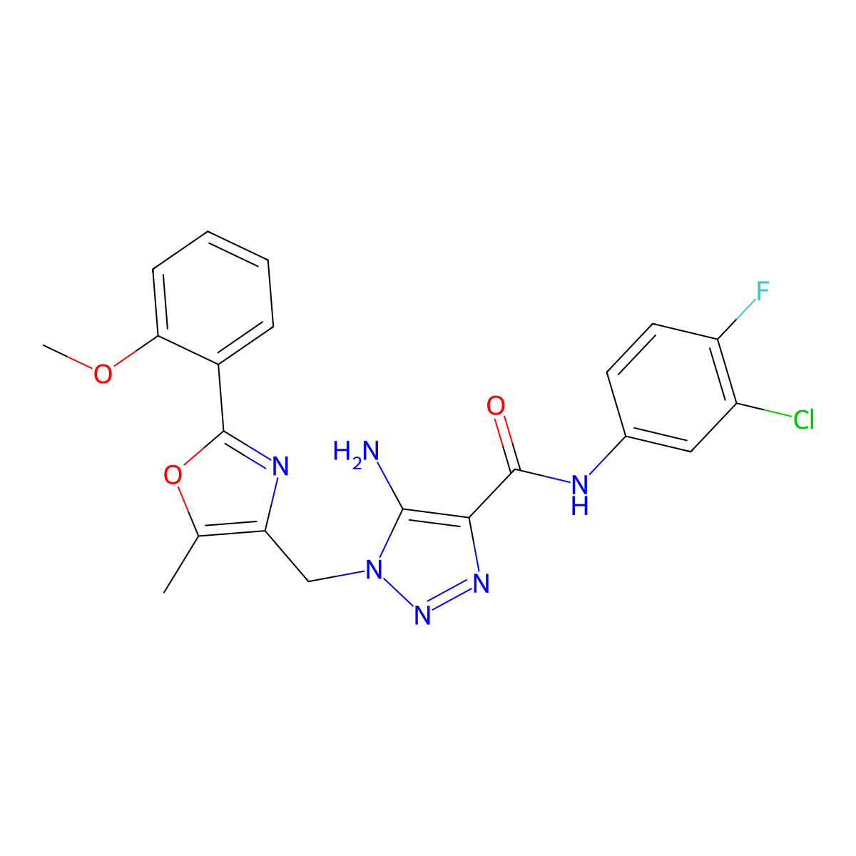 5-amino-N-(3-chloro-4-fluorophenyl)-1-{[2-(2-methoxyphenyl)-5-methyl-1,3-oxazol-4-yl]methyl}-1H-1,2,3-triazole-4-carboxamide molecular structure, CAS 1112371-26-2
