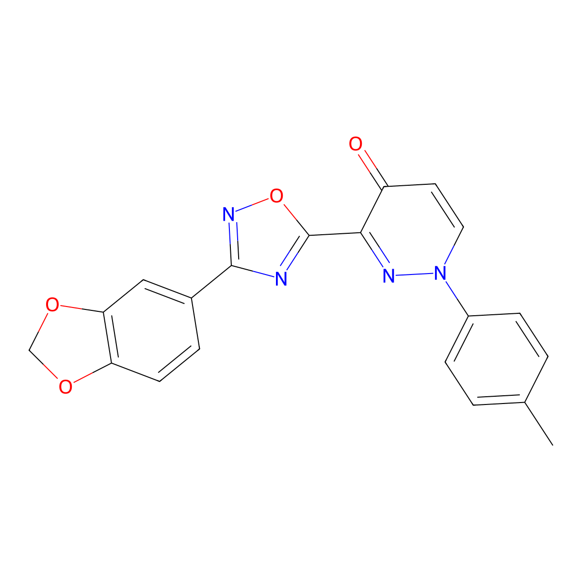3-[3-(2H-1,3-benzodioxol-5-yl)-1,2,4-oxadiazol-5-yl]-1-(4-methylphenyl)-1,4-dihydropyridazin-4-one molecular structure, CAS 1112373-98-4