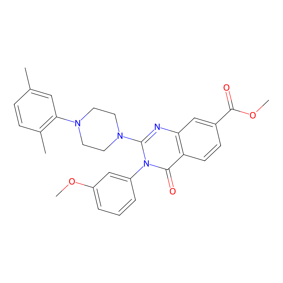 Methyl 2-[4-(2,5-dimethylphenyl)piperazin-1-yl]-3-(3-methoxyphenyl)-4-oxo-3,4-dihydroquinazoline-7-carboxylate molecular structure, CAS 1112374-49-8