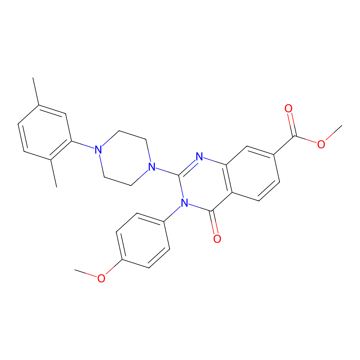 Methyl 2-[4-(2,5-dimethylphenyl)piperazin-1-yl]-3-(4-methoxyphenyl)-4-oxo-3,4-dihydroquinazoline-7-carboxylate molecular structure, CAS 1112374-59-0