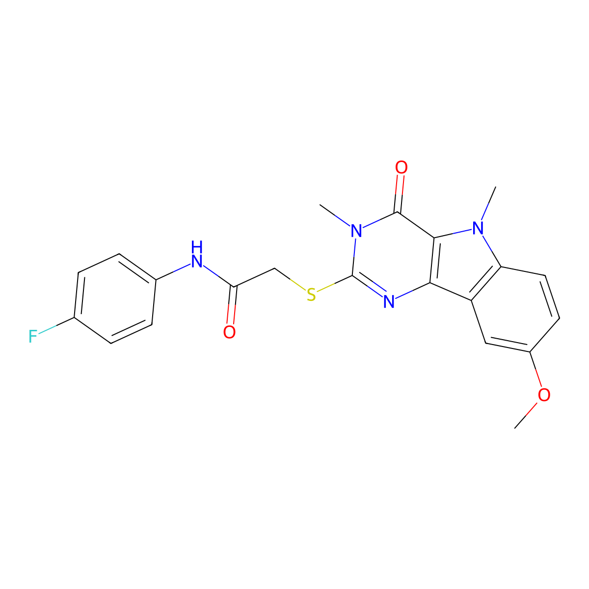 N-(4-fluorophenyl)-2-({8-methoxy-3,5-dimethyl-4-oxo-3H,4H,5H-pyrimido[5,4-b]indol-2-yl}sulfanyl)acetamide molecular structure, CAS 1112374-97-6