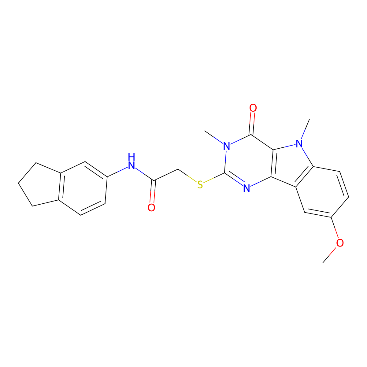 N-(2,3-dihydro-1H-inden-5-yl)-2-({8-methoxy-3,5-dimethyl-4-oxo-3H,4H,5H-pyrimido[5,4-b]indol-2-yl}sulfanyl)acetamide molecular structure, CAS 1112375-15-1