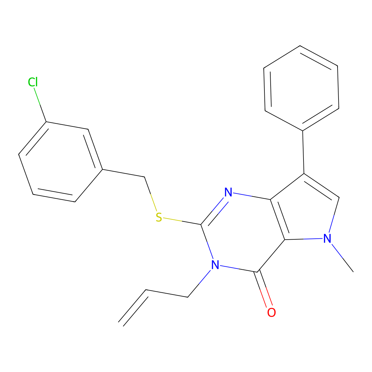 3-allyl-2-((3-chlorobenzyl)thio)-5-methyl-7-phenyl-3H-pyrrolo[3,2-d]pyrimidin-4(5H)-one molecular structure, CAS 1112383-61-5
