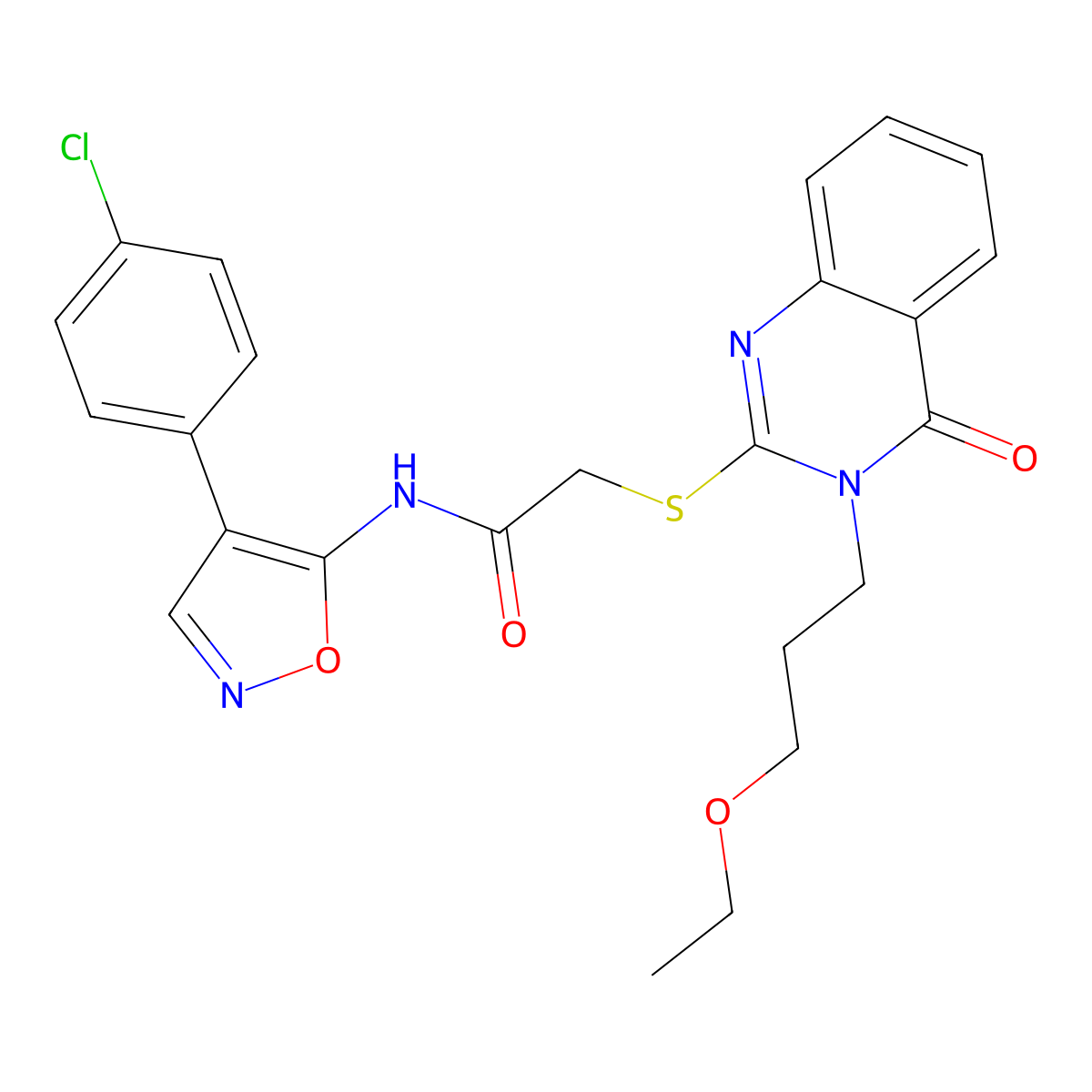 N-(4-(4-chlorophenyl)isoxazol-5-yl)-2-((3-(3-ethoxypropyl)-4-oxo-3,4-dihydroquinazolin-2-yl)thio)acetamide molecular structure, CAS 1112383-62-6