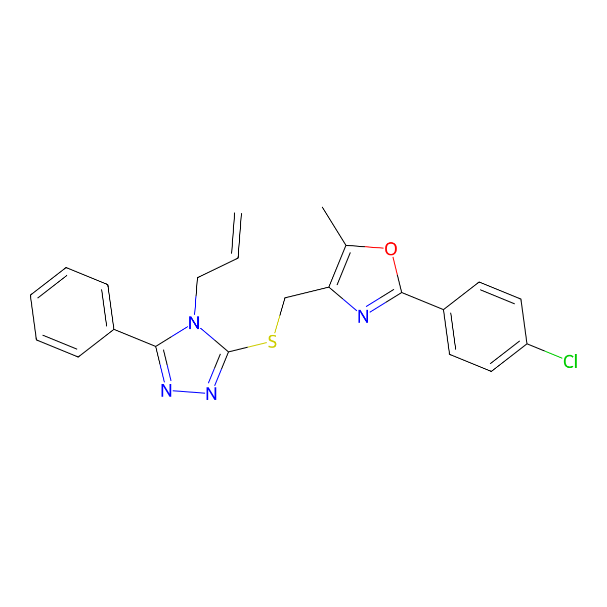 4-(((4-allyl-5-phenyl-4H-1,2,4-triazol-3-yl)thio)methyl)-2-(4-chlorophenyl)-5-methyloxazole molecular structure, CAS 1112383-70-6