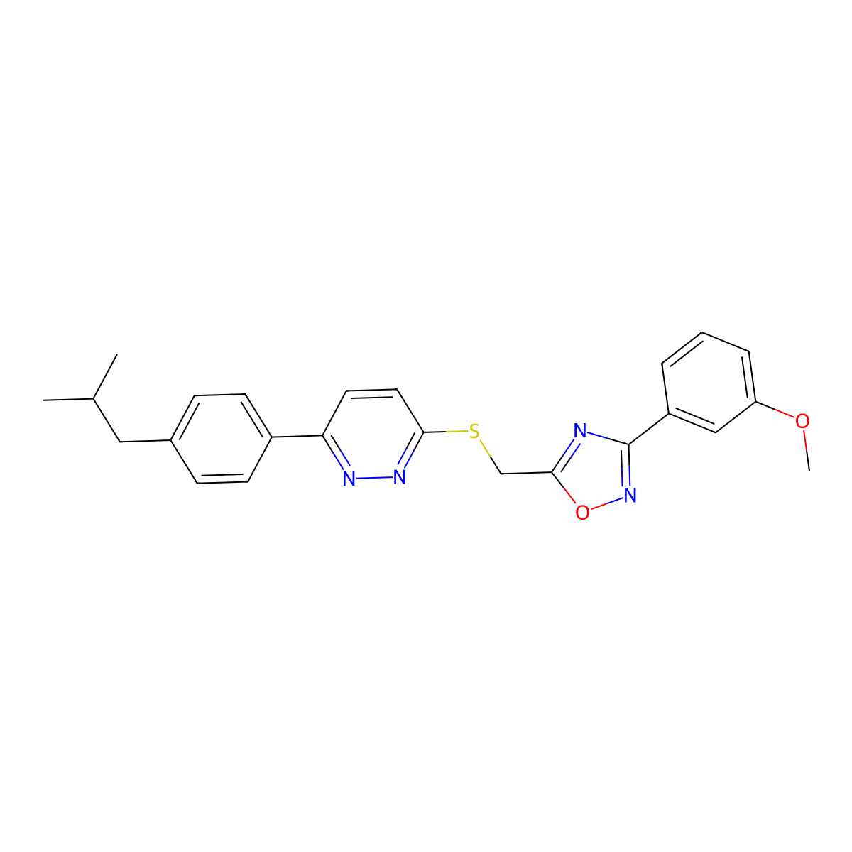 3-({[3-(3-Methoxyphenyl)-1,2,4-oxadiazol-5-YL]methyl}sulfanyl)-6-[4-(2-methylpropyl)phenyl]pyridazine molecular structure, CAS 1112383-75-1