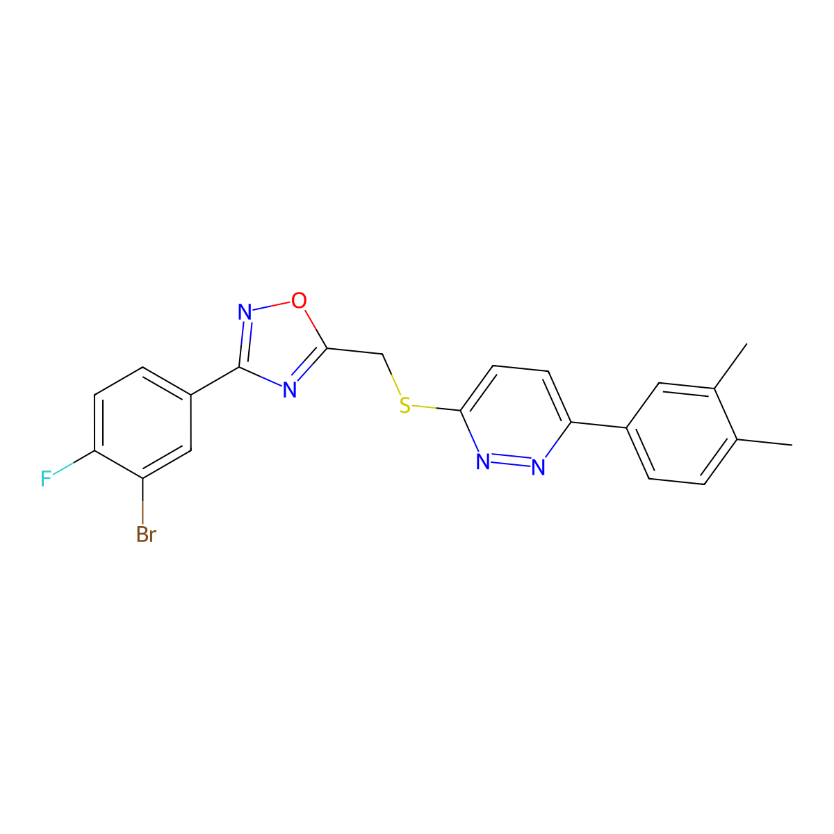3-(3-Bromo-4-fluorophenyl)-5-(((6-(3,4-dimethylphenyl)pyridazin-3-yl)thio)methyl)-1,2,4-oxadiazole molecular structure, CAS 1112383-78-4