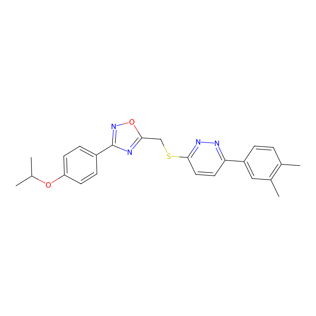 3-(3,4-Dimethylphenyl)-6-[({3-[4-(propan-2-yloxy)phenyl]-1,2,4-oxadiazol-5-yl}methyl)sulfanyl]pyridazine molecular structure, CAS 1112383-79-5
