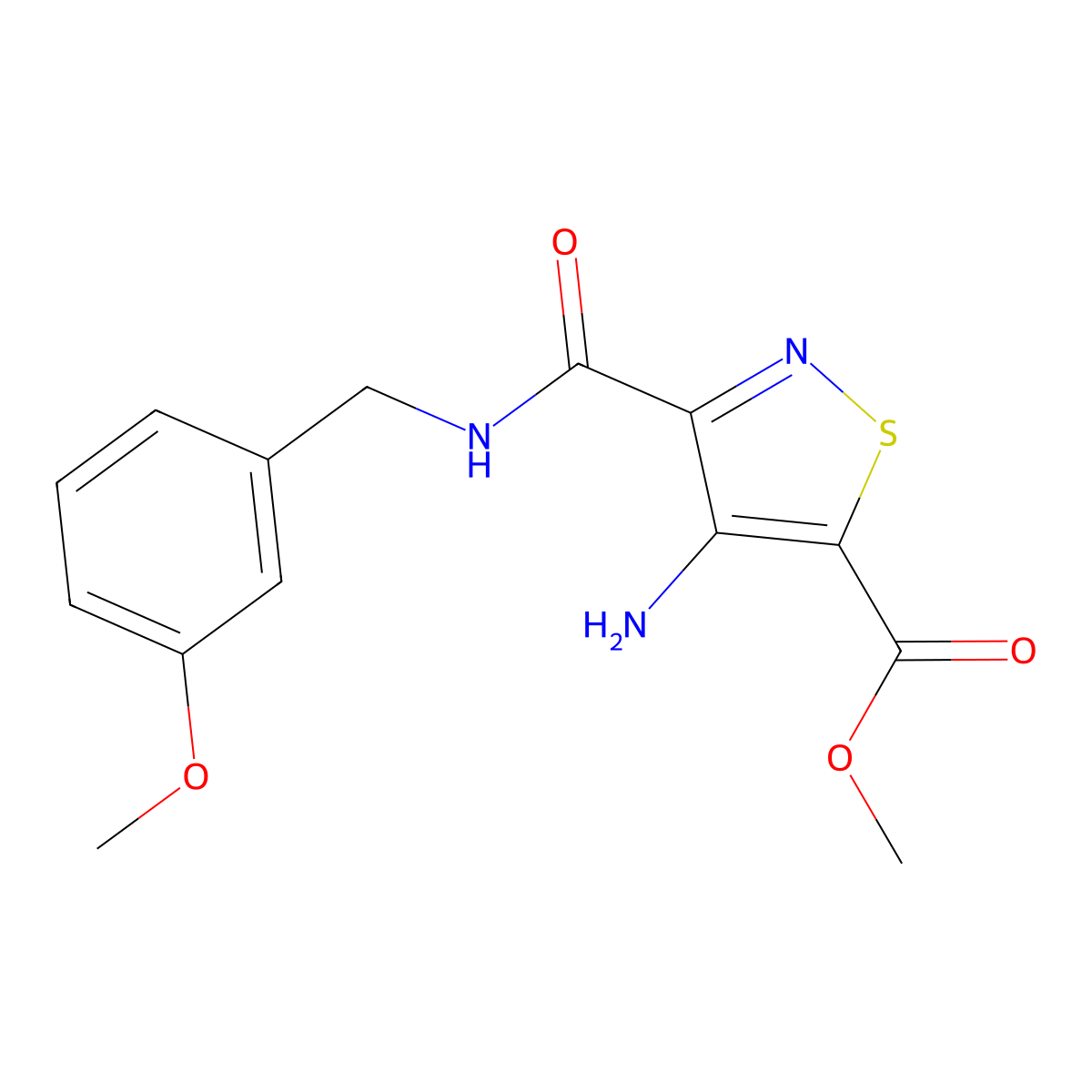 Methyl 4-amino-3-{[(3-methoxyphenyl)methyl]carbamoyl}-1,2-thiazole-5-carboxylate molecular structure, CAS 1112383-89-7