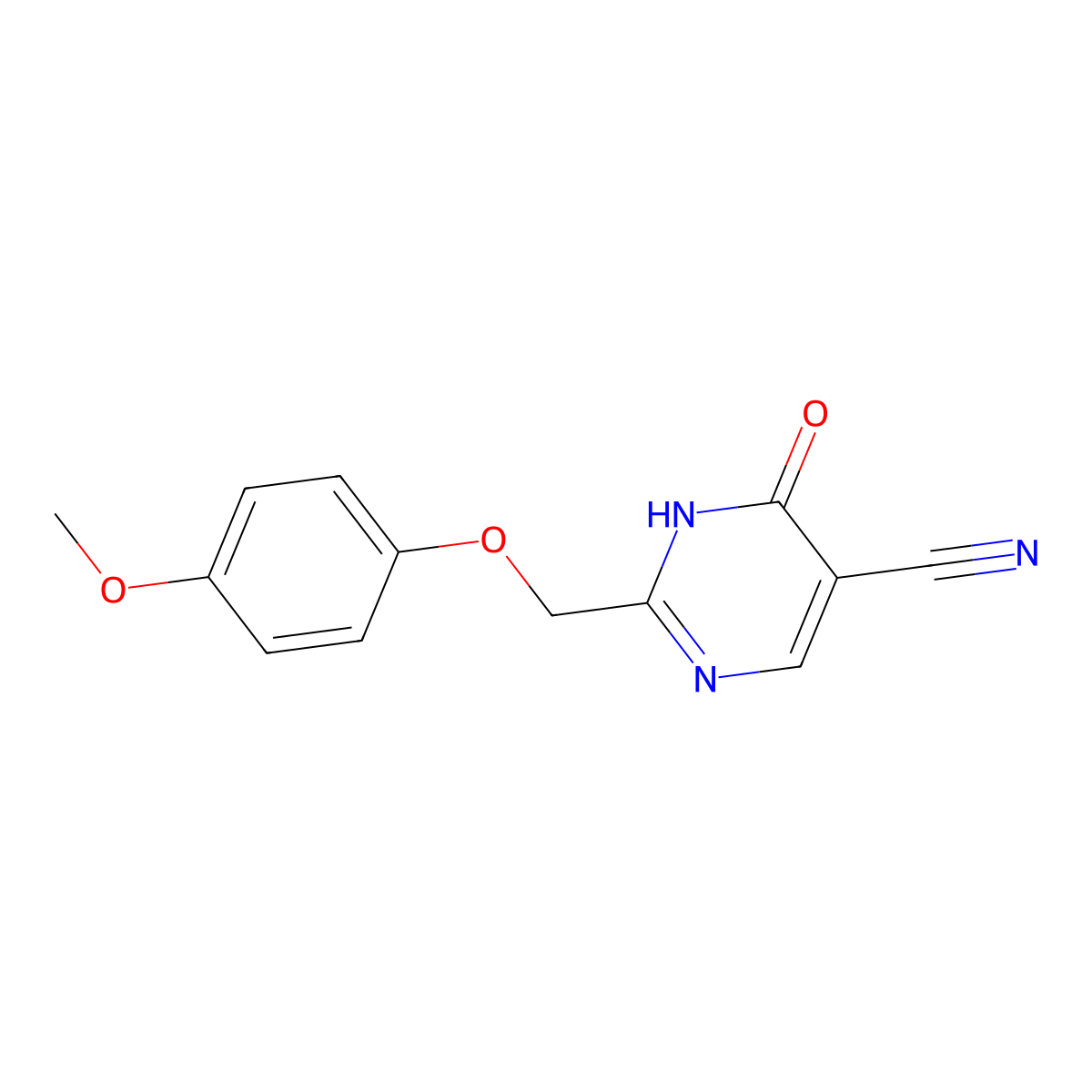 2-(4-Methoxyphenoxymethyl)-6-oxo-1,6-dihydropyrimidine-5-carbonitrile molecular structure, CAS 1112384-40-3