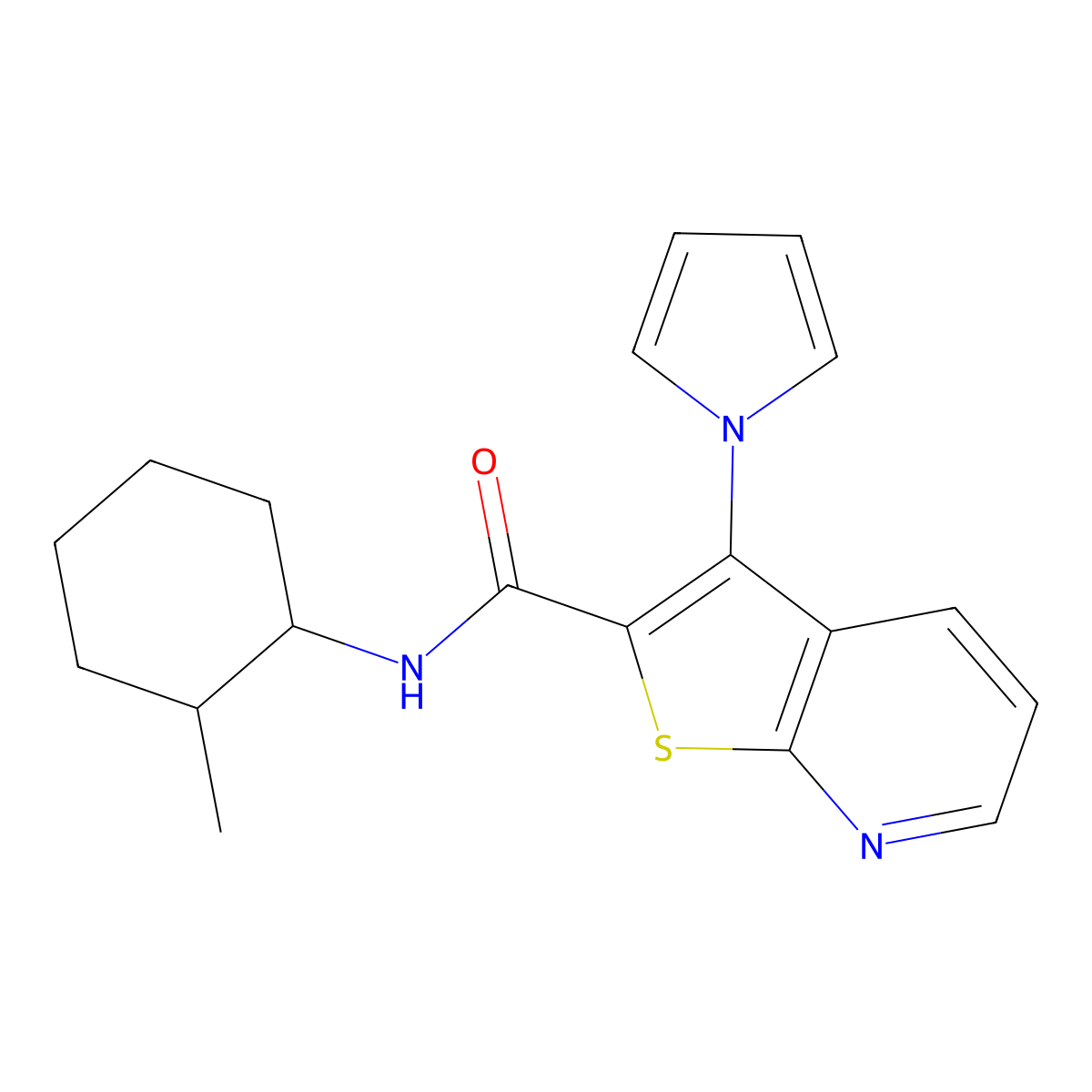 N-(2-methylcyclohexyl)-3-(1H-pyrrol-1-yl)thieno[2,3-b]pyridine-2-carboxamide molecular structure, CAS 1112385-28-0