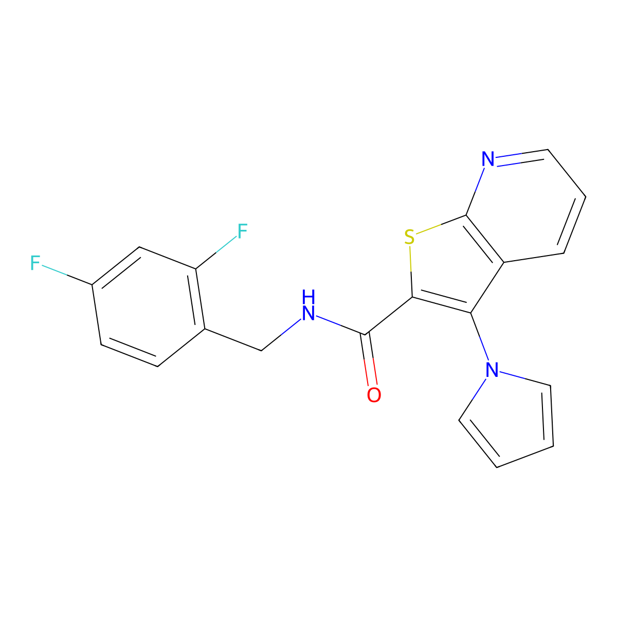N-[(2,4-difluorophenyl)methyl]-3-(1H-pyrrol-1-yl)thieno[2,3-b]pyridine-2-carboxamide molecular structure, CAS 1112385-29-1