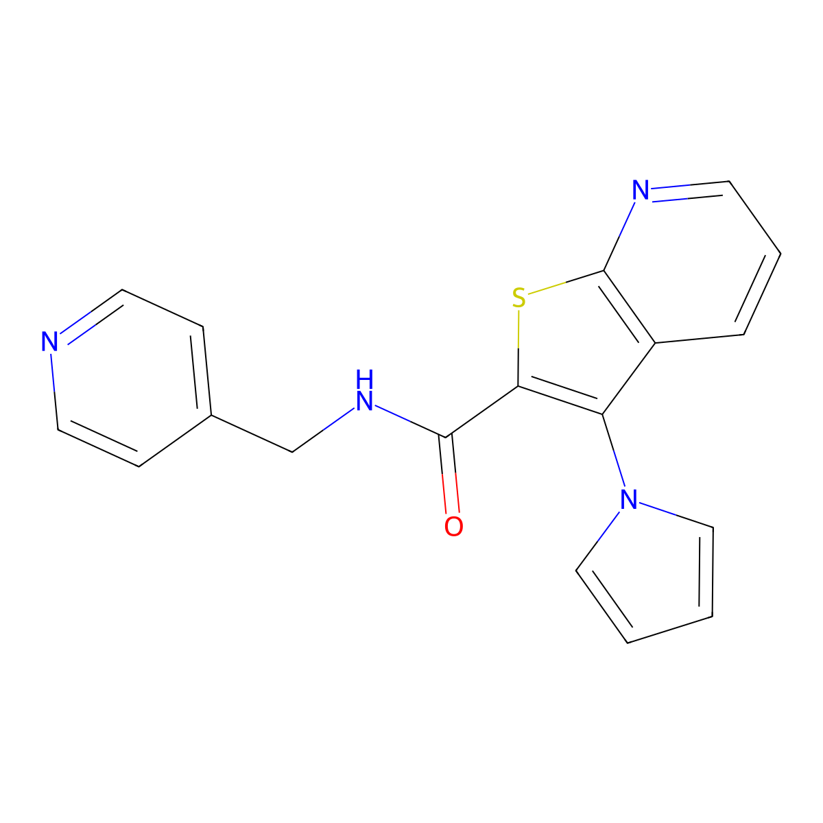 N-(pyridin-4-ylmethyl)-3-(1H-pyrrol-1-yl)thieno[2,3-b]pyridine-2-carboxamide molecular structure, CAS 1112385-32-6