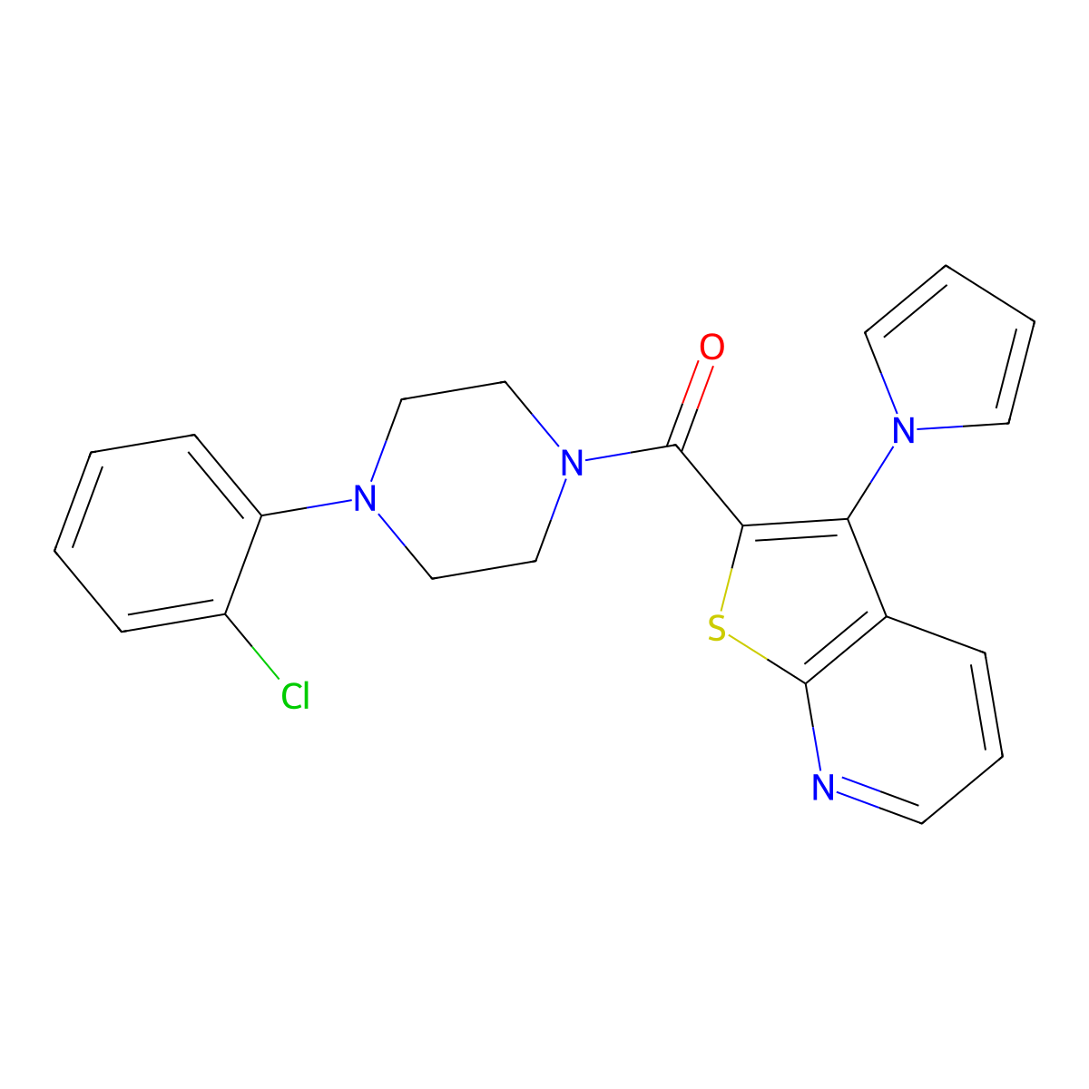 1-(2-chlorophenyl)-4-[3-(1H-pyrrol-1-yl)thieno[2,3-b]pyridine-2-carbonyl]piperazine molecular structure, CAS 1112385-35-9