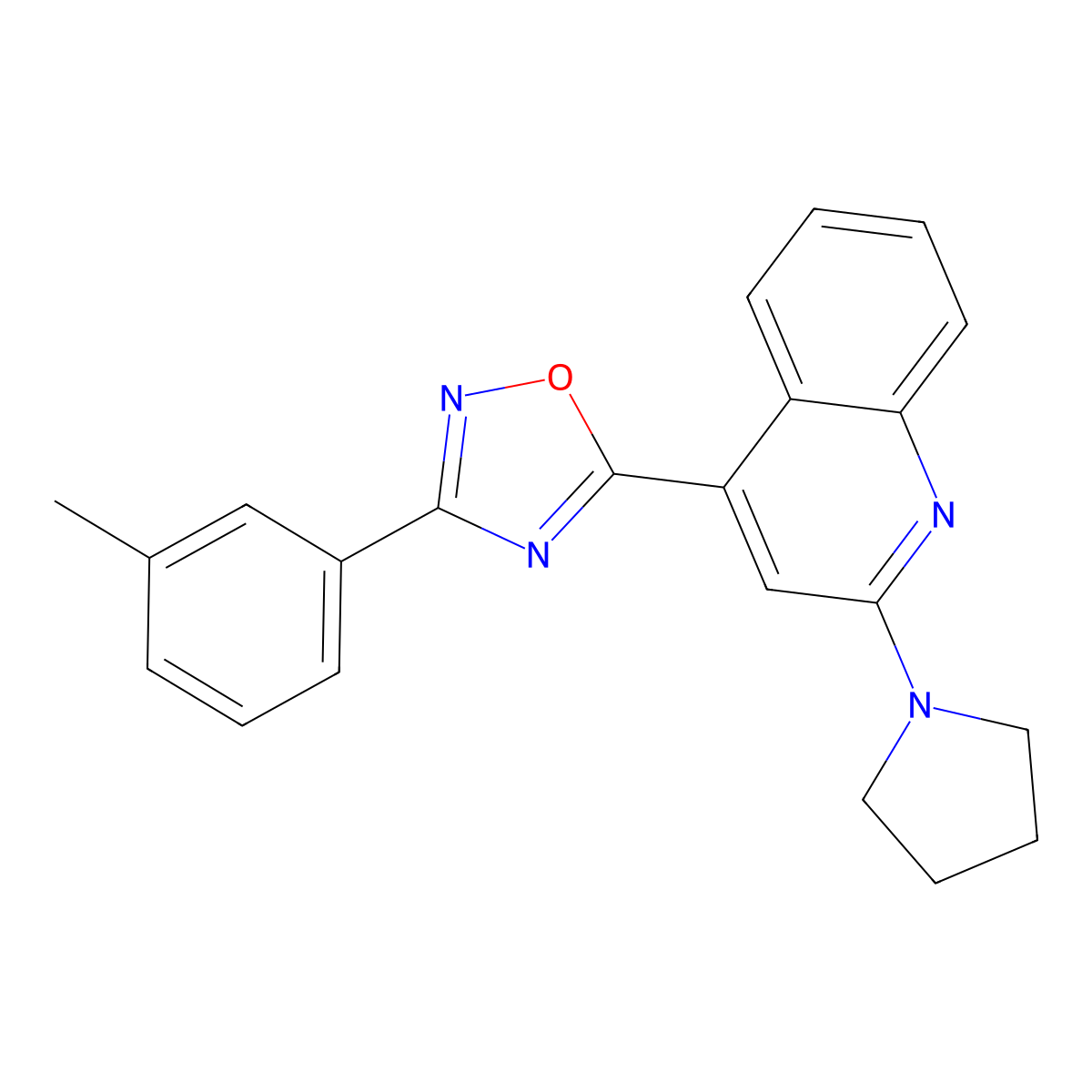 4-[3-(3-Methylphenyl)-1,2,4-oxadiazol-5-yl]-2-(pyrrolidin-1-yl)quinoline molecular structure, CAS 1112386-86-3