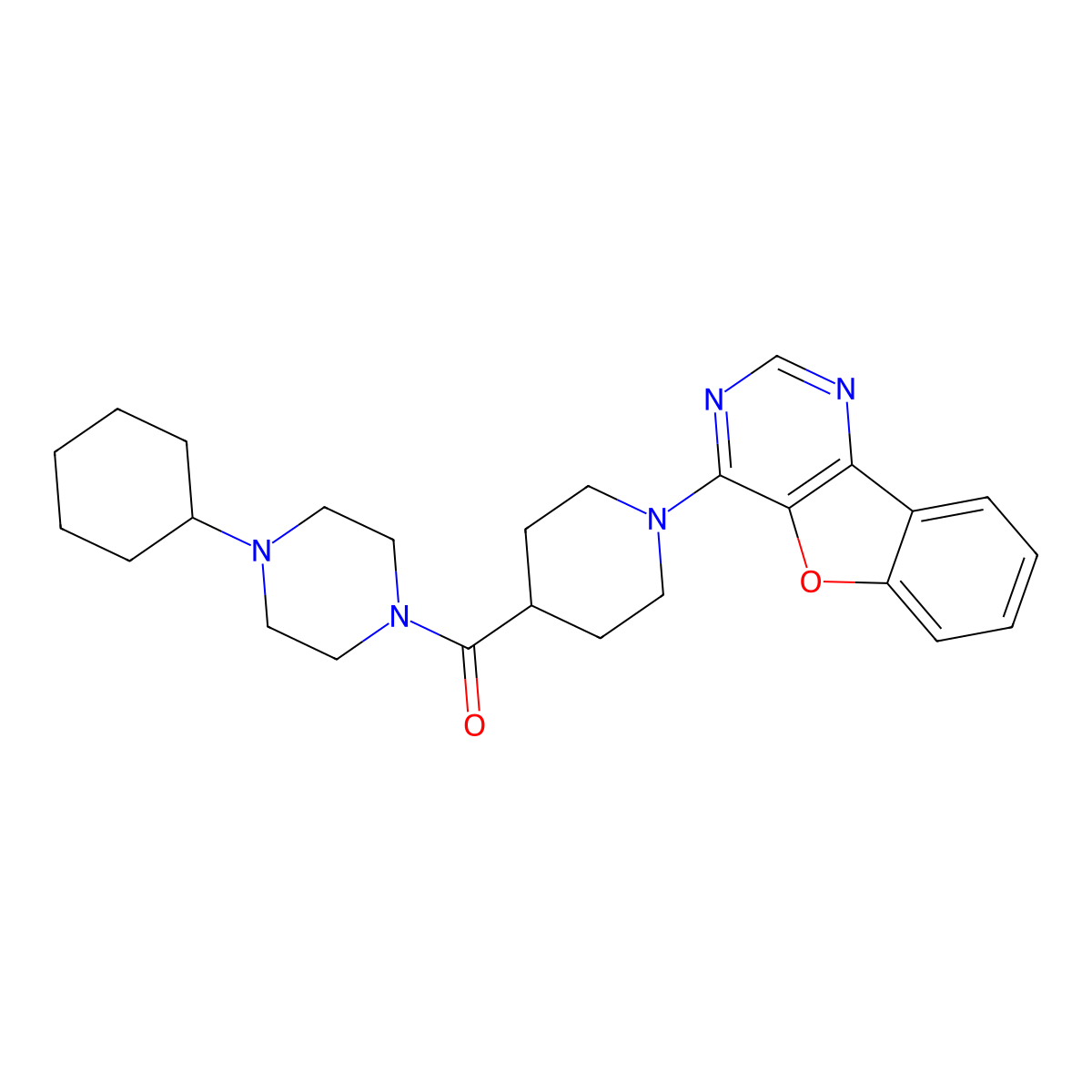 [1-([1]Benzofuro[3,2-d]pyrimidin-4-yl)piperidin-4-yl](4-cyclohexylpiperazin-1-yl)methanone molecular structure, CAS 1112392-89-8