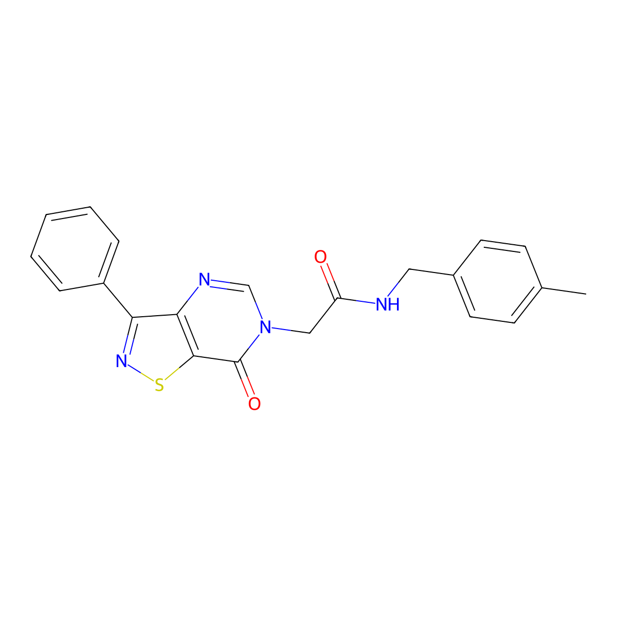 N-[(4-methylphenyl)methyl]-2-{7-oxo-3-phenyl-6H,7H-[1,2]thiazolo[4,5-d]pyrimidin-6-yl}acetamide molecular structure, CAS 1112395-50-2