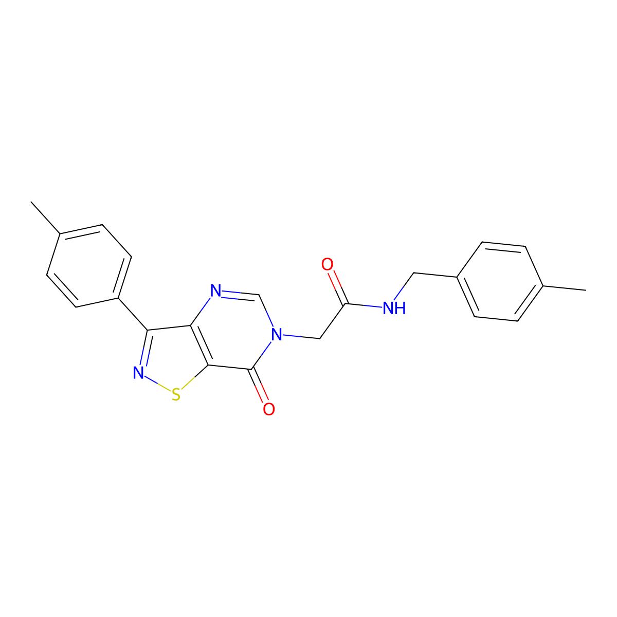 2-[3-(4-methylphenyl)-7-oxo-6H,7H-[1,2]thiazolo[4,5-d]pyrimidin-6-yl]-N-[(4-methylphenyl)methyl]acetamide molecular structure, CAS 1112395-66-0