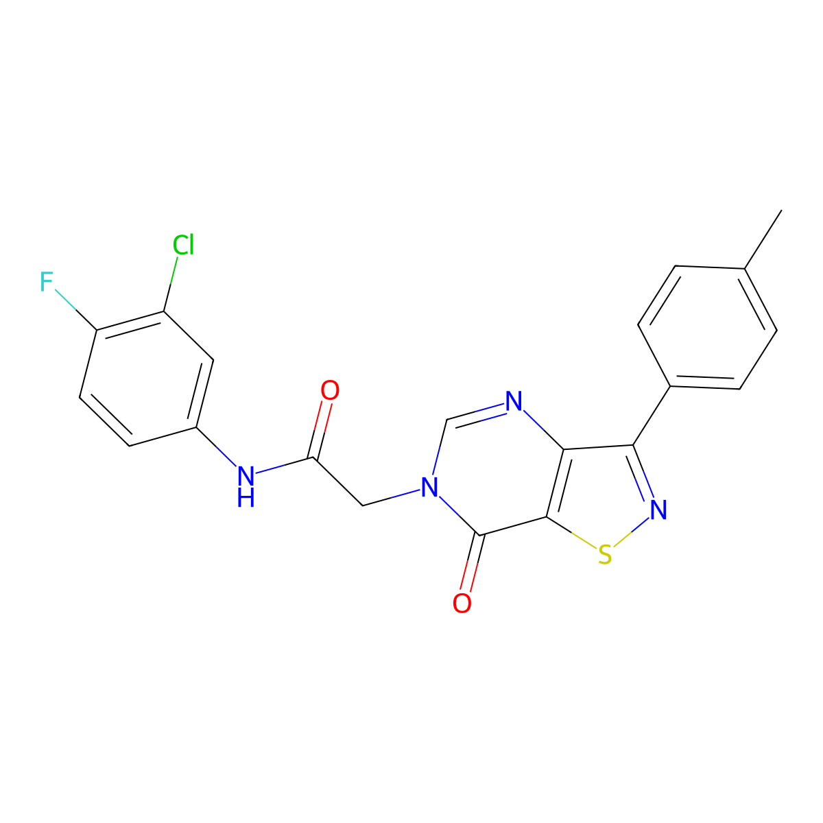 N-(3-chloro-4-fluorophenyl)-2-[3-(4-methylphenyl)-7-oxo-6H,7H-[1,2]thiazolo[4,5-d]pyrimidin-6-yl]acetamide molecular structure, CAS 1112395-69-3