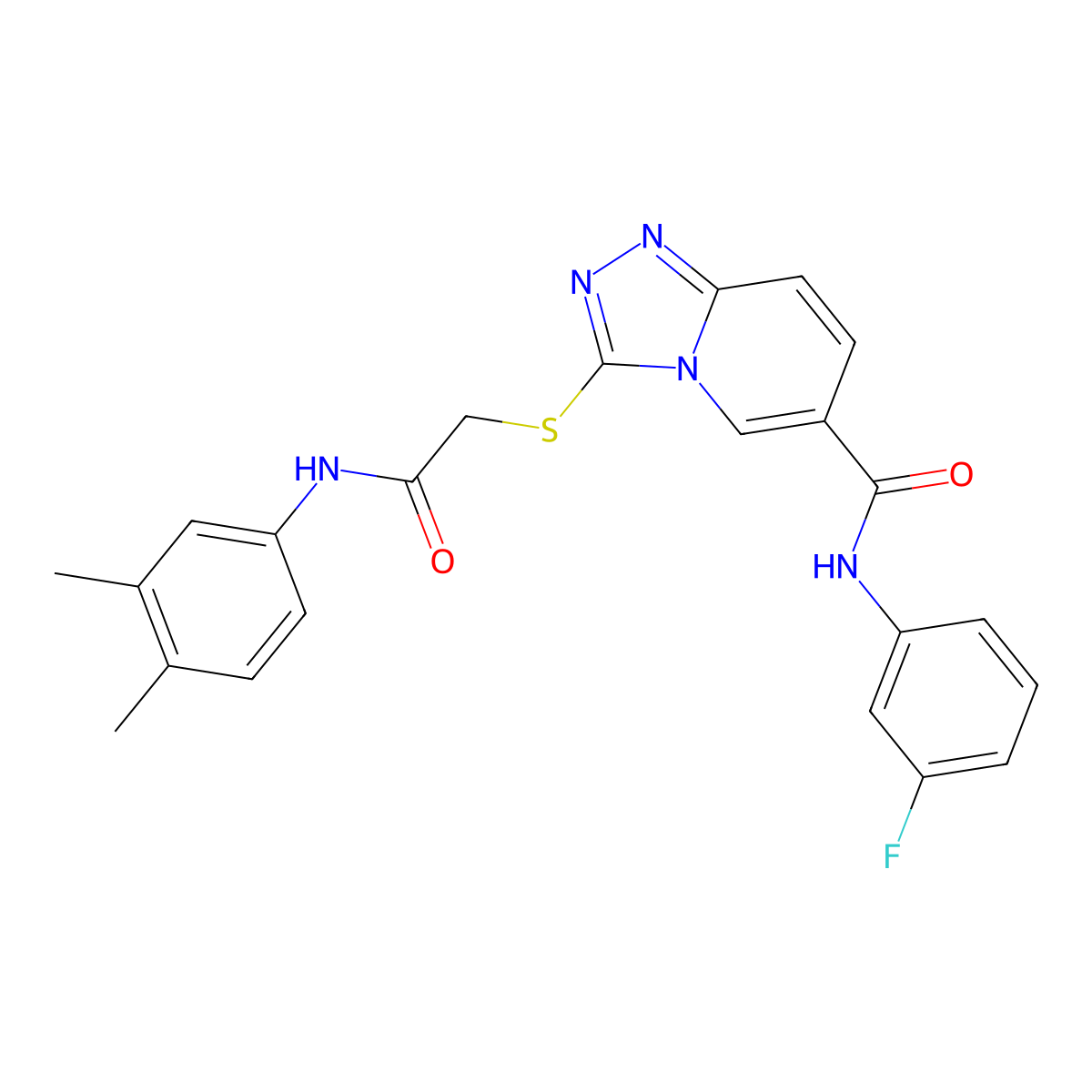 3-((2-((3,4-dimethylphenyl)amino)-2-oxoethyl)thio)-N-(3-fluorophenyl)-[1,2,4]triazolo[4,3-a]pyridine-6-carboxamide molecular structure, CAS 1112398-56-7