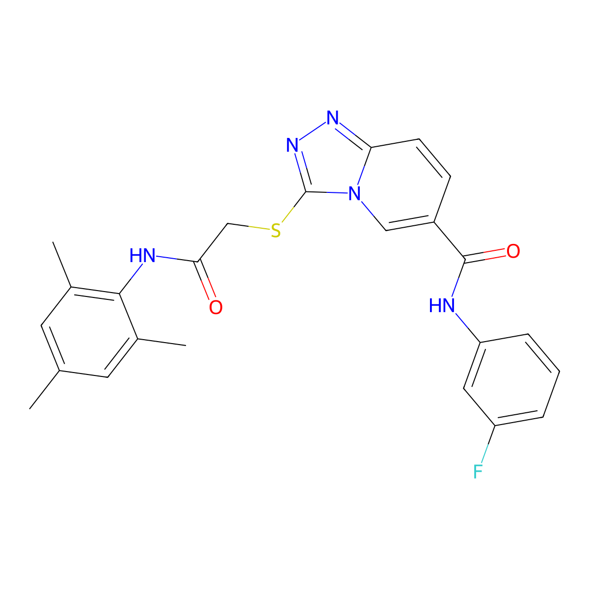 N-(3-fluorophenyl)-3-({[(2,4,6-trimethylphenyl)carbamoyl]methyl}sulfanyl)-[1,2,4]triazolo[4,3-a]pyridine-6-carboxamide molecular structure, CAS 1112398-63-6