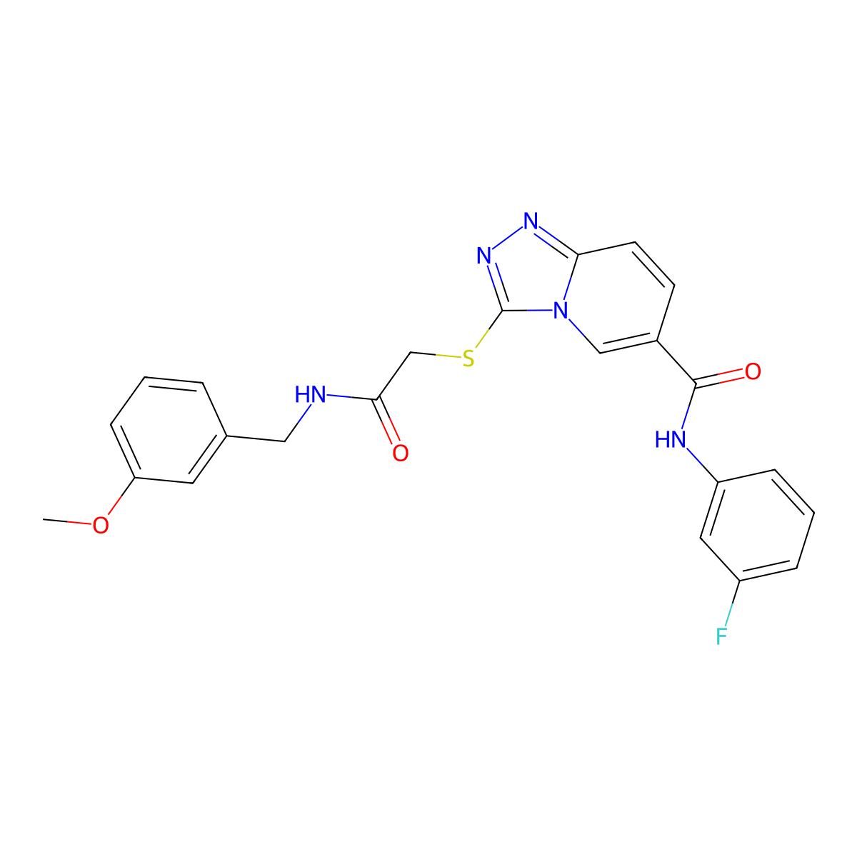 N-(3-fluorophenyl)-3-[({[(3-methoxyphenyl)methyl]carbamoyl}methyl)sulfanyl]-[1,2,4]triazolo[4,3-a]pyridine-6-carboxamide molecular structure, CAS 1112398-65-8