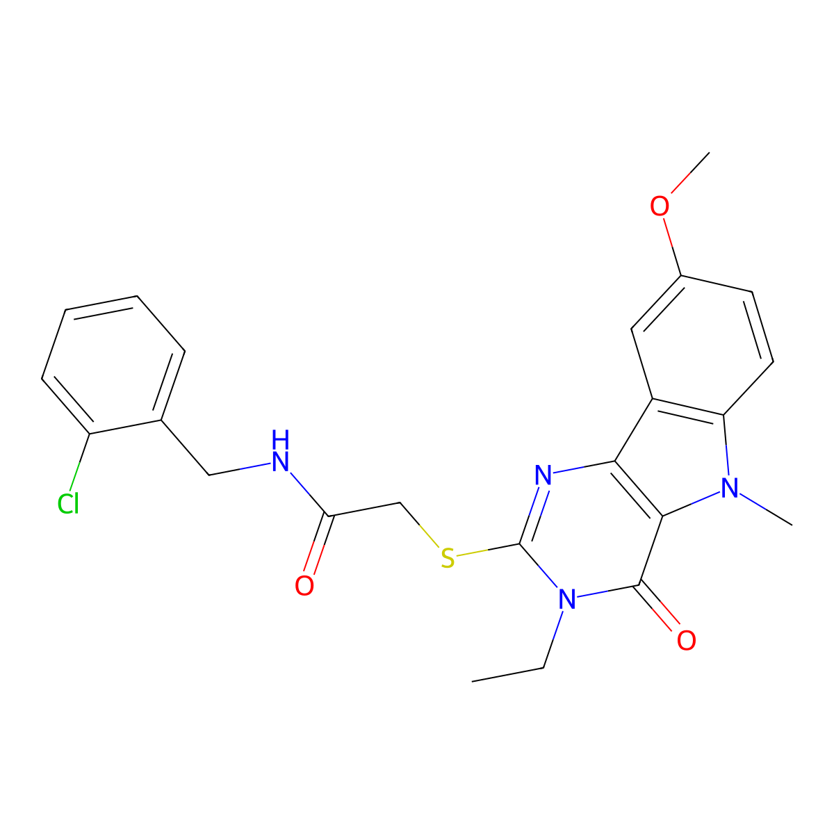 N-[(2-chlorophenyl)methyl]-2-({3-ethyl-8-methoxy-5-methyl-4-oxo-3H,4H,5H-pyrimido[5,4-b]indol-2-yl}sulfanyl)acetamide molecular structure, CAS 1112399-57-1