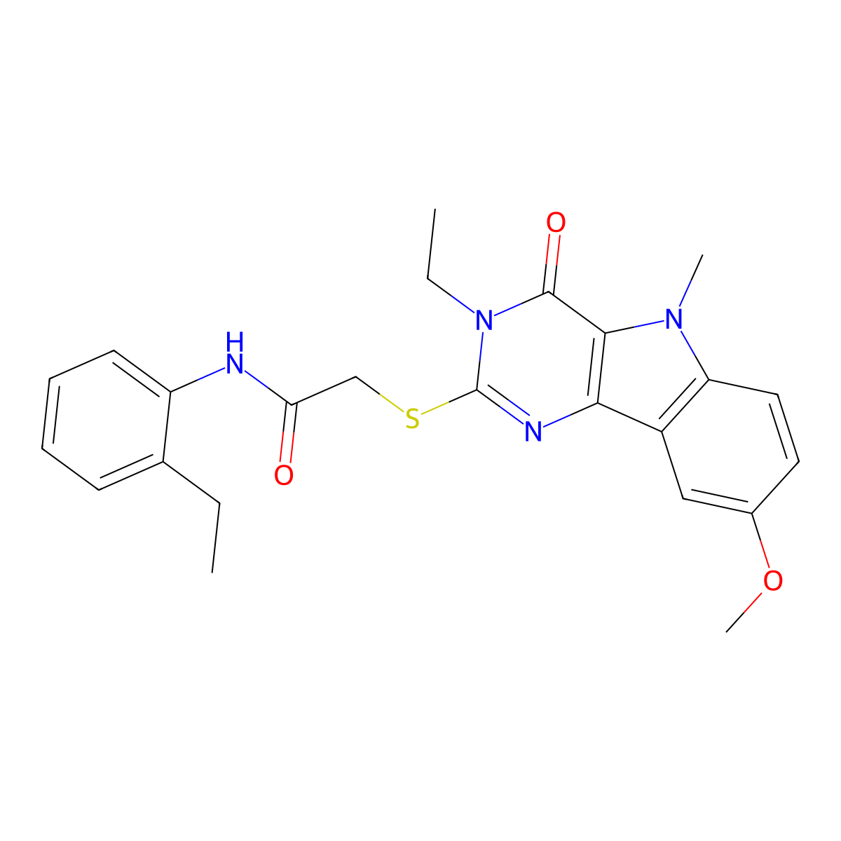 2-({3-ethyl-8-methoxy-5-methyl-4-oxo-3H,4H,5H-pyrimido[5,4-b]indol-2-yl}sulfanyl)-N-(2-ethylphenyl)acetamide molecular structure, CAS 1112399-61-7