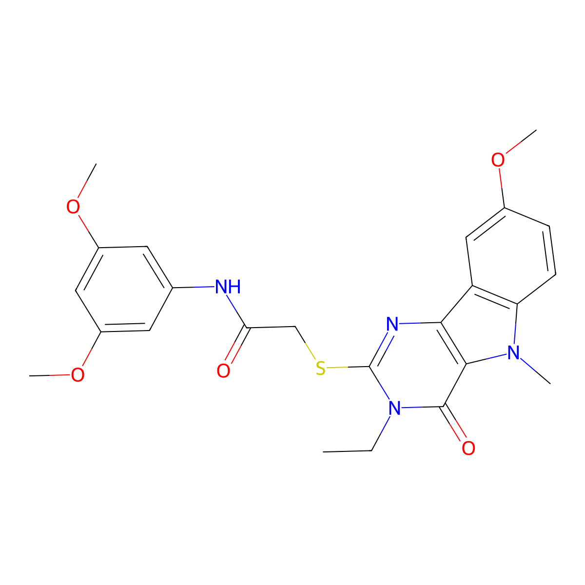 N-(3,5-dimethoxyphenyl)-2-({3-ethyl-8-methoxy-5-methyl-4-oxo-3H,4H,5H-pyrimido[5,4-b]indol-2-yl}sulfanyl)acetamide molecular structure, CAS 1112399-67-3