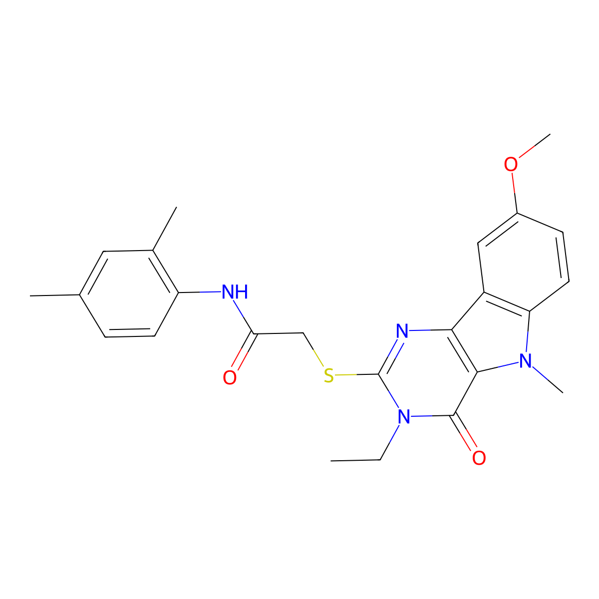 N-(2,4-dimethylphenyl)-2-({3-ethyl-8-methoxy-5-methyl-4-oxo-3H,4H,5H-pyrimido[5,4-b]indol-2-yl}sulfanyl)acetamide molecular structure, CAS 1112399-74-2