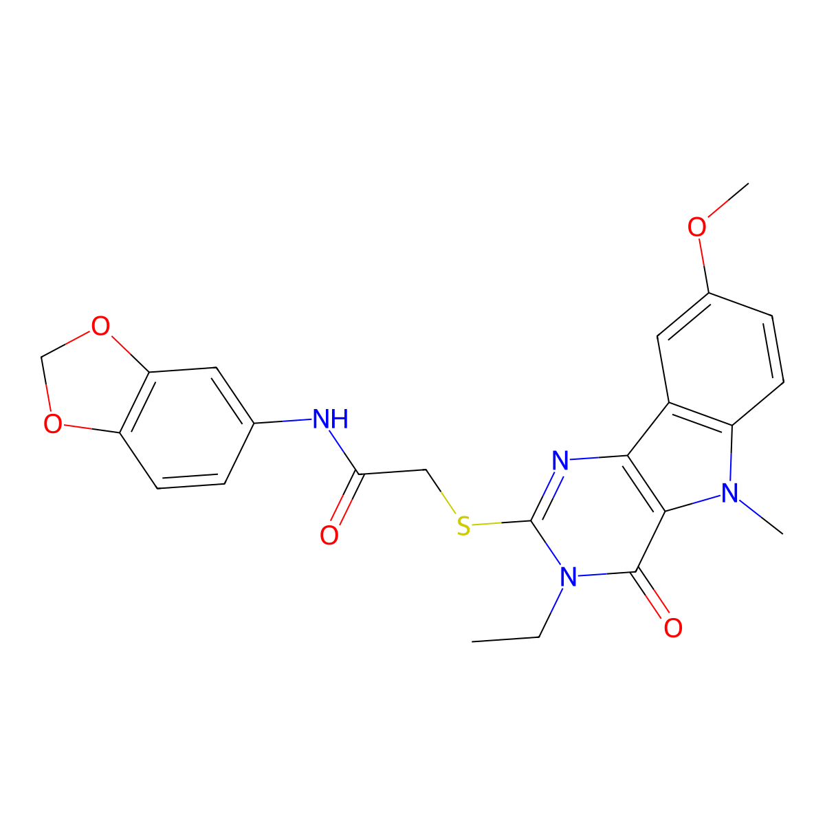 N-(2H-1,3-benzodioxol-5-yl)-2-({3-ethyl-8-methoxy-5-methyl-4-oxo-3H,4H,5H-pyrimido[5,4-b]indol-2-yl}sulfanyl)acetamide molecular structure, CAS 1112399-76-4