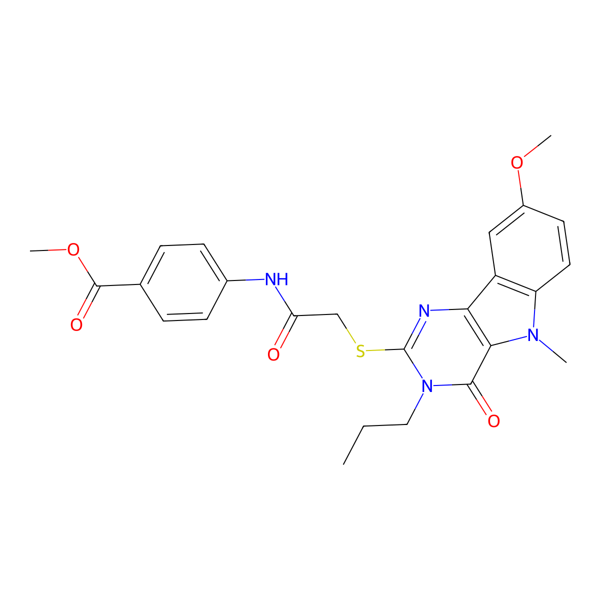 methyl 4-[2-({8-methoxy-5-methyl-4-oxo-3-propyl-3H,4H,5H-pyrimido[5,4-b]indol-2-yl}sulfanyl)acetamido]benzoate molecular structure, CAS 1112399-89-9