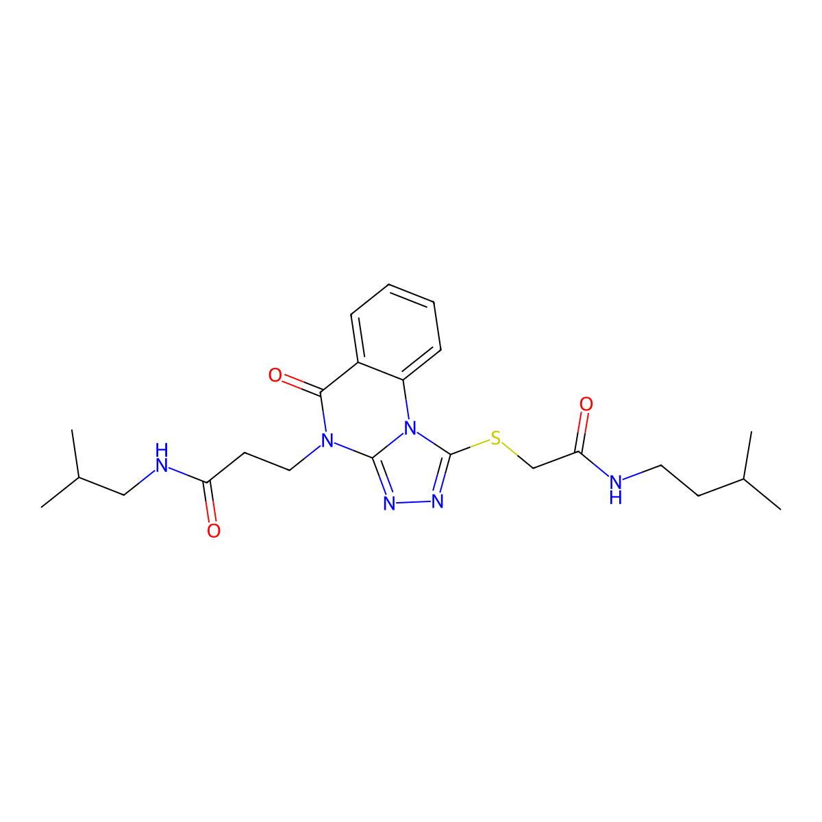 3-[1-({[(3-methylbutyl)carbamoyl]methyl}sulfanyl)-5-oxo-4H,5H-[1,2,4]triazolo[4,3-a]quinazolin-4-yl]-N-(2-methylpropyl)propanamide molecular structure, CAS 1112407-26-7