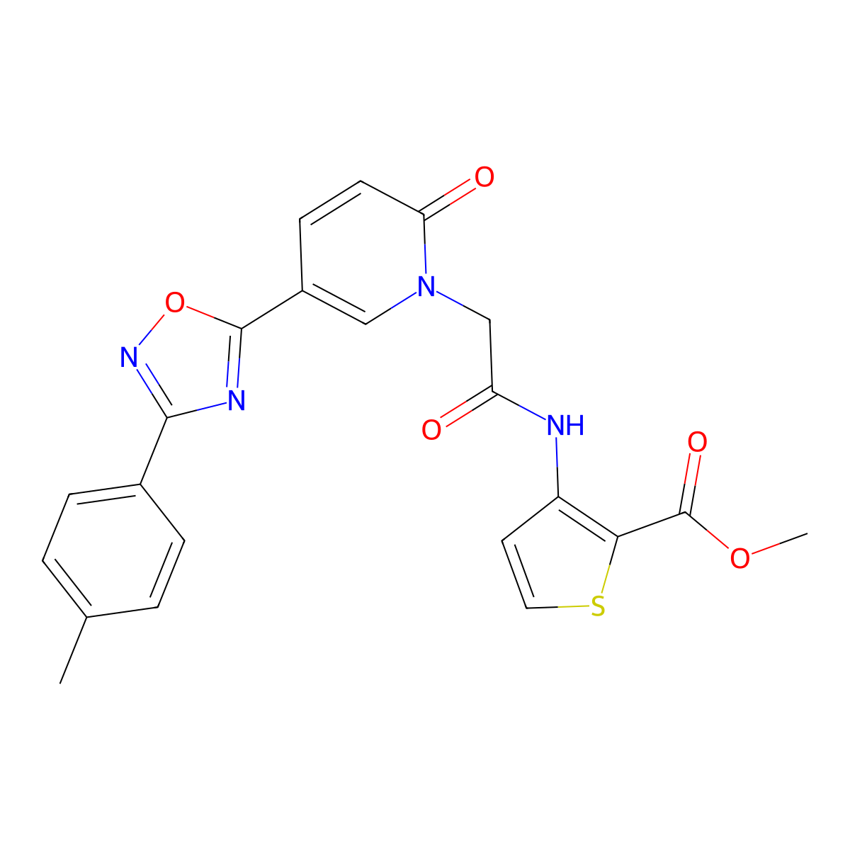 methyl 3-(2-(2-oxo-5-(3-(p-tolyl)-1,2,4-oxadiazol-5-yl)pyridin-1(2H)-yl)acetamido)thiophene-2-carboxylate molecular structure, CAS 1112408-79-3