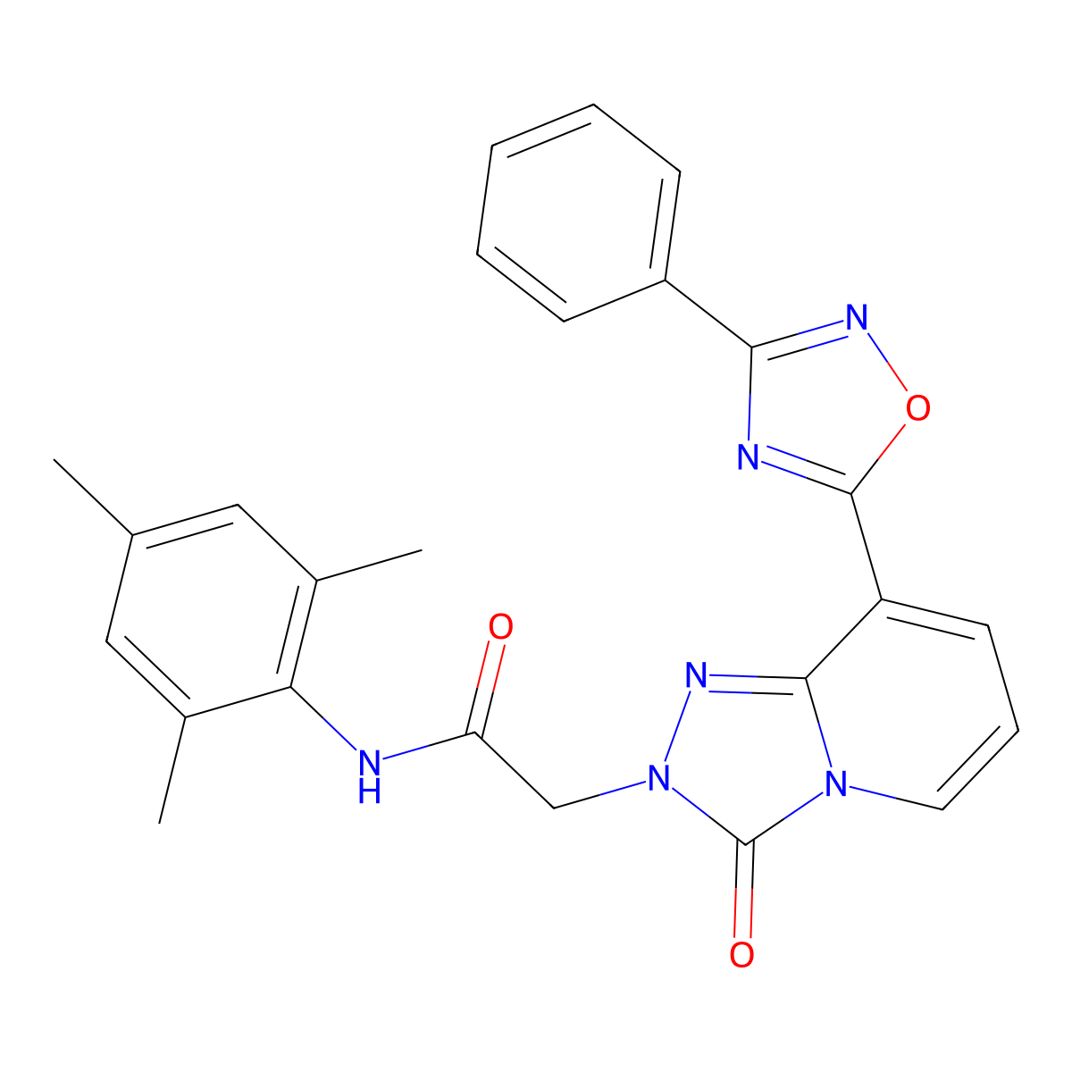 2-[3-oxo-8-(3-phenyl-1,2,4-oxadiazol-5-yl)-2H,3H-[1,2,4]triazolo[4,3-a]pyridin-2-yl]-N-(2,4,6-trimethylphenyl)acetamide molecular structure, CAS 1112411-07-0
