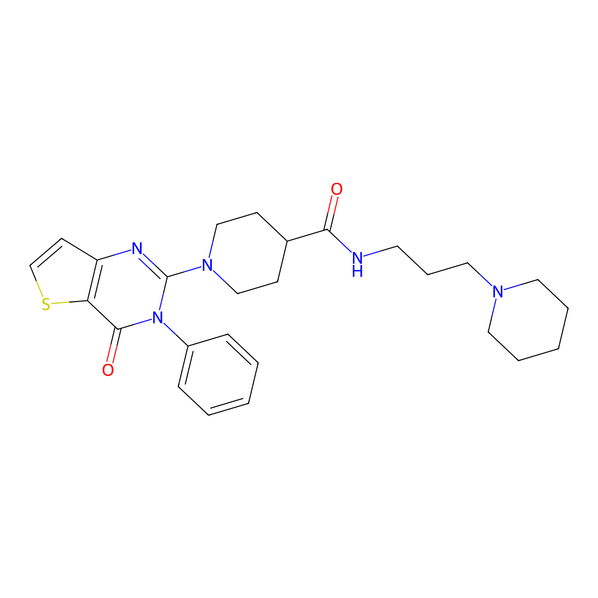 1-{4-oxo-3-phenyl-3H,4H-thieno[3,2-d]pyrimidin-2-yl}-N-[3-(piperidin-1-yl)propyl]piperidine-4-carboxamide molecular structure, CAS 1112411-80-9