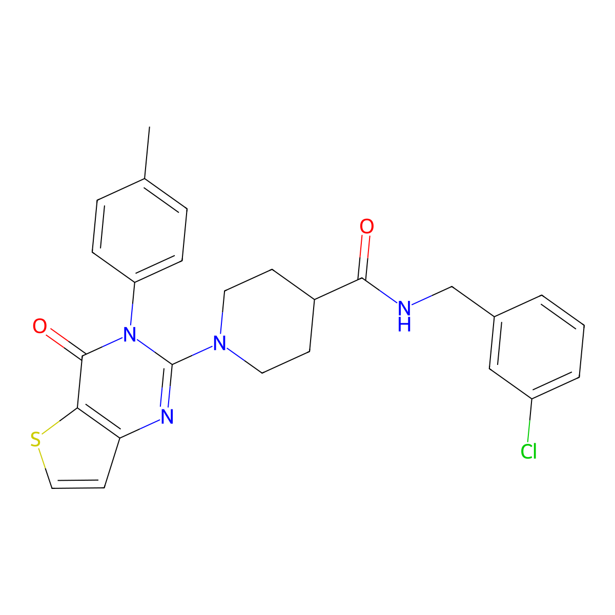 N-[(3-chlorophenyl)methyl]-1-[3-(4-methylphenyl)-4-oxo-3H,4H-thieno[3,2-d]pyrimidin-2-yl]piperidine-4-carboxamide molecular structure, CAS 1112412-01-7