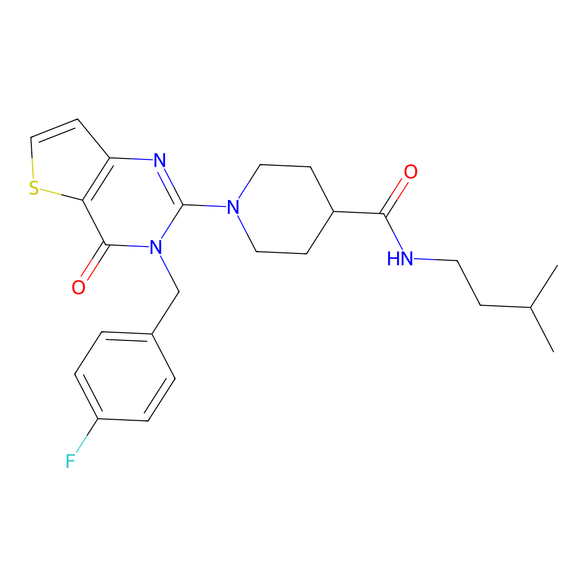 1-{3-[(4-fluorophenyl)methyl]-4-oxo-3H,4H-thieno[3,2-d]pyrimidin-2-yl}-N-(3-methylbutyl)piperidine-4-carboxamide molecular structure, CAS 1112412-38-0