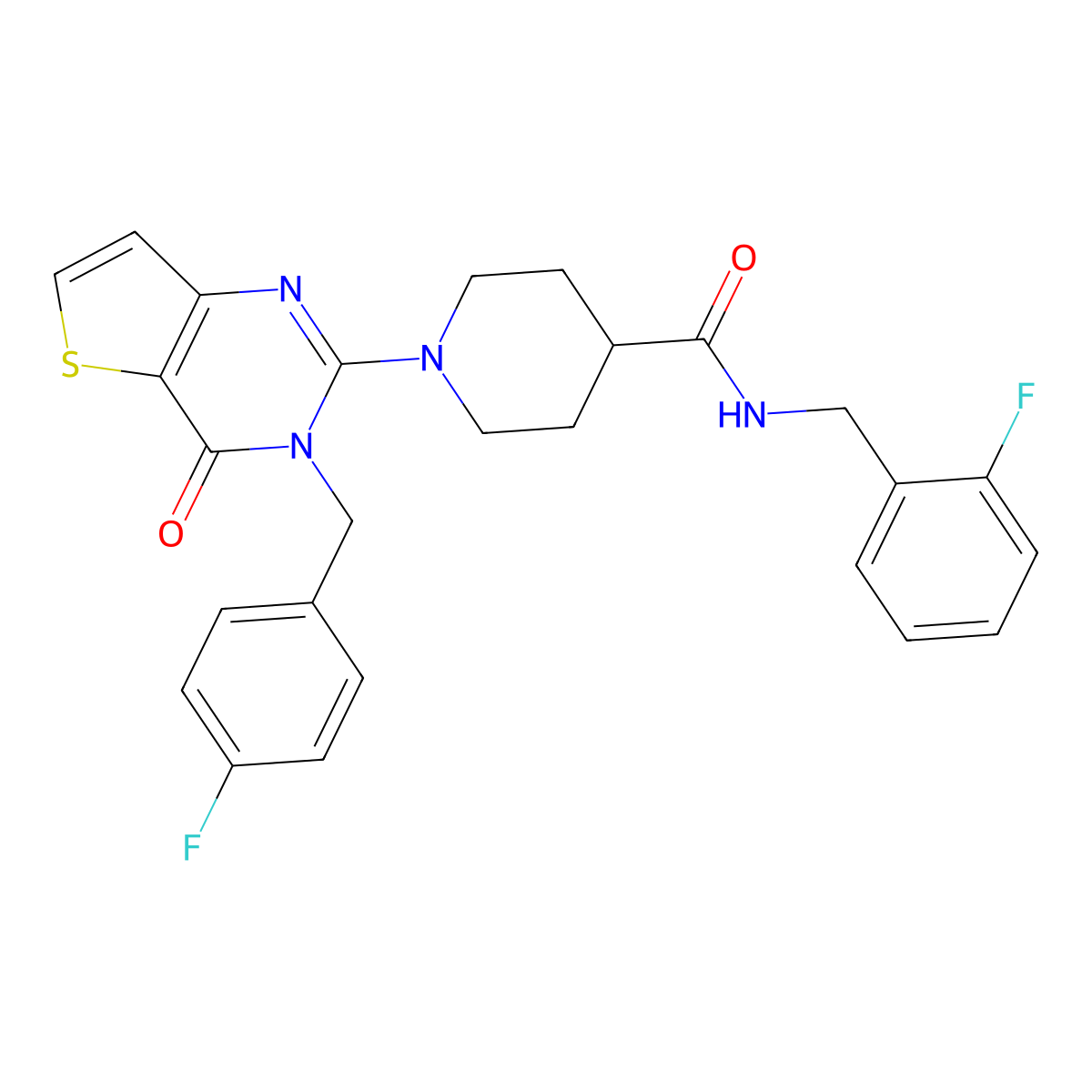 N-(2-fluorobenzyl)-1-(3-(4-fluorobenzyl)-4-oxo-3,4-dihydrothieno[3,2-d]pyrimidin-2-yl)piperidine-4-carboxamide molecular structure, CAS 1112412-40-4