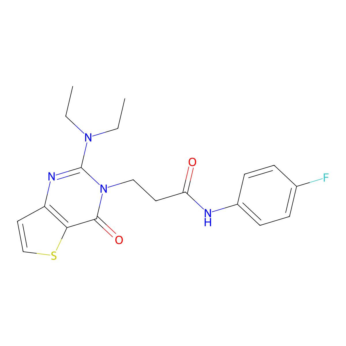 3-[2-(diethylamino)-4-oxo-3H,4H-thieno[3,2-d]pyrimidin-3-yl]-N-(4-fluorophenyl)propanamide molecular structure, CAS 1112417-97-6