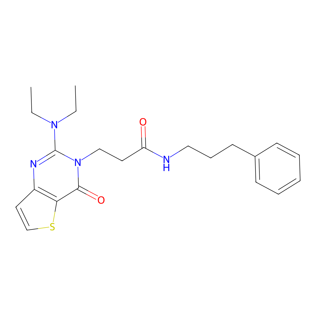 3-[2-(diethylamino)-4-oxo-3H,4H-thieno[3,2-d]pyrimidin-3-yl]-N-(3-phenylpropyl)propanamide molecular structure, CAS 1112418-11-7