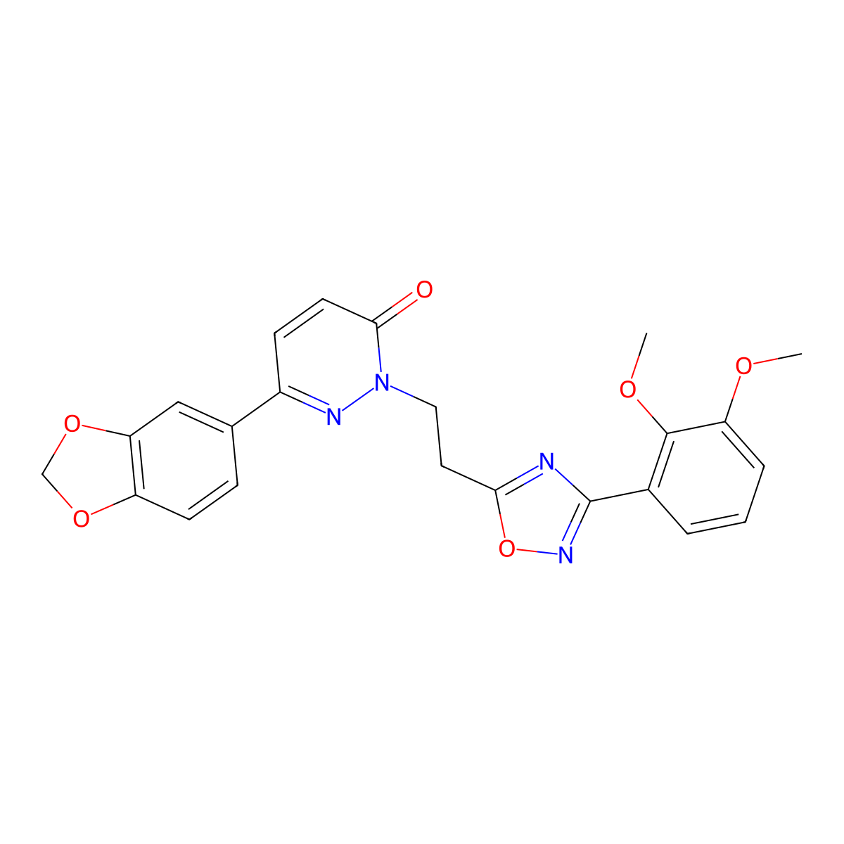 6-(benzo[d][1,3]dioxol-5-yl)-2-(2-(3-(2,3-dimethoxyphenyl)-1,2,4-oxadiazol-5-yl)ethyl)pyridazin-3(2H)-one molecular structure, CAS 1112418-52-6