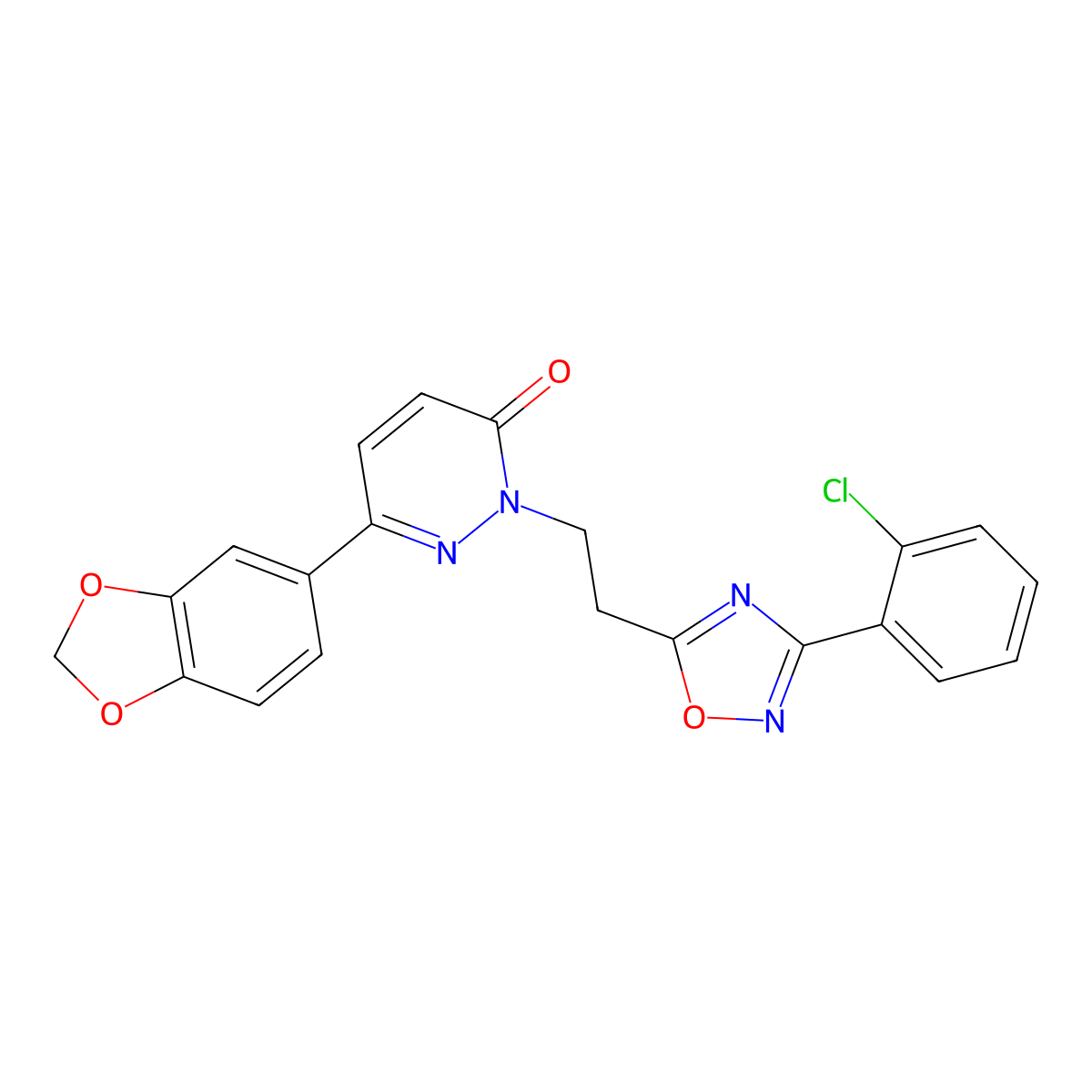 6-(benzo[d][1,3]dioxol-5-yl)-2-(2-(3-(2-chlorophenyl)-1,2,4-oxadiazol-5-yl)ethyl)pyridazin-3(2H)-one molecular structure, CAS 1112418-53-7